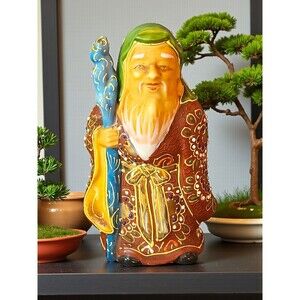 Vintage Japanese Moriage Fukurokuju Statue God of Longevity Hand Painted 6"